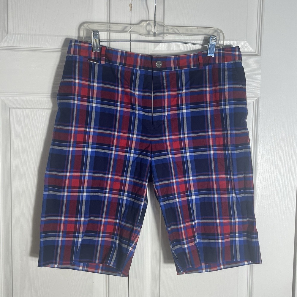 L RL Lauren Ralph Lauren Active Bermuda Shorts Women 12 Red Blue Tartan Plaid